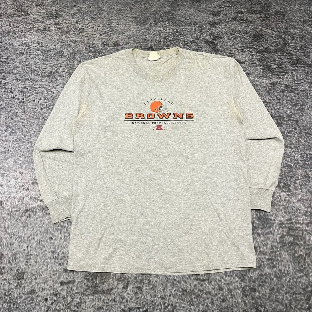VTG Cleveland Browns Lee‎ Sport Shirt Long Sleeve Mens Large Gray 90s Logo